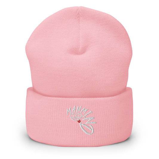 ManMind Embroidered Cuffed Beanie Pink