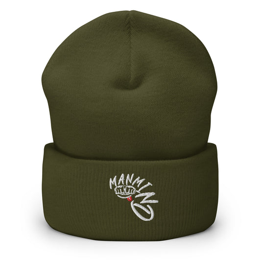 ManMind Embroidered Cuffed Beanie Olive